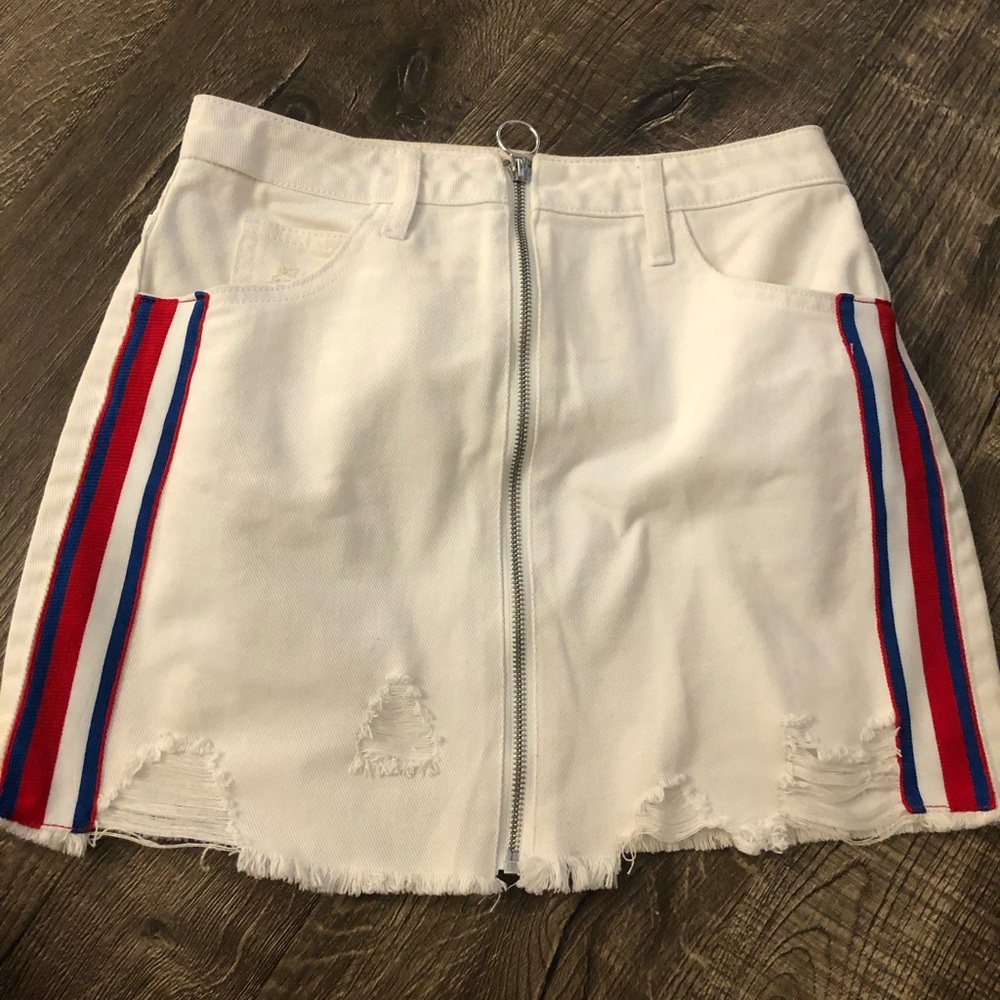 White Jean Racer Strip Mini Skirt